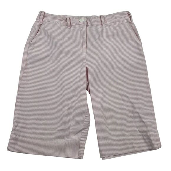 Talbots Pink White Striped Bermuda Shorts 10 Cotton Spandex High Waist Stretch - Picture 1 of 6